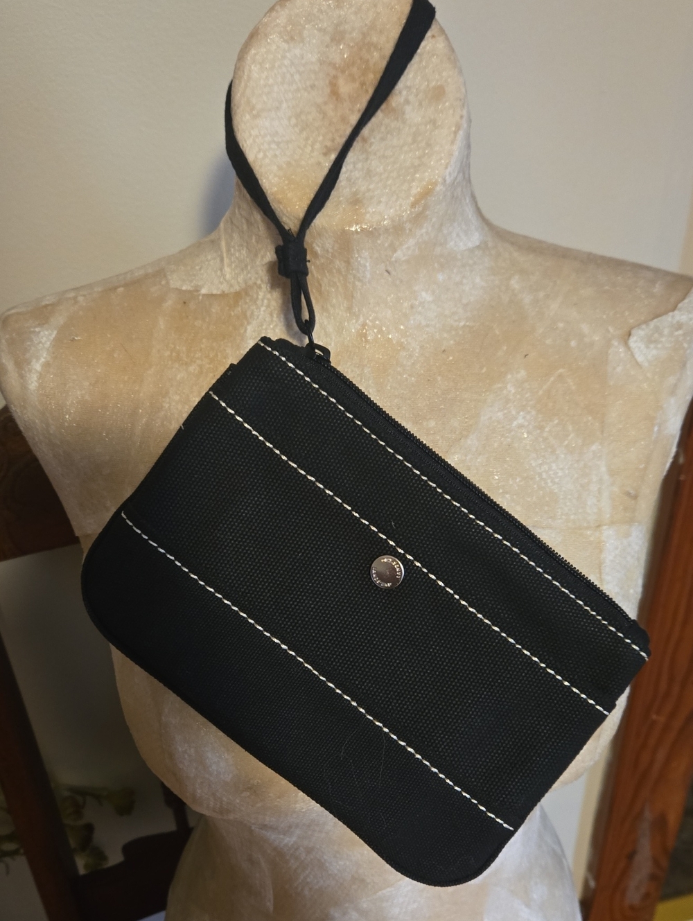 Lands' End Black Wristlet Clutch with Contrast Stitching